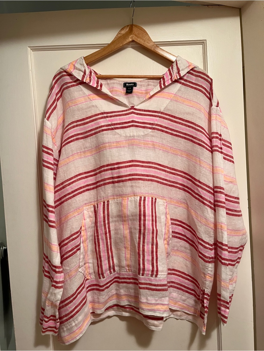 Roots Striped Hooded Pullover - Pink & Cream